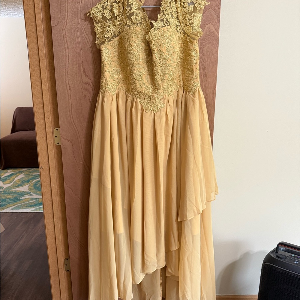 Women’s Elegant Gold Lace Dress